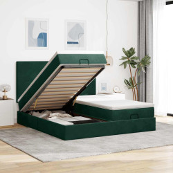 Estrutura de cama otomana com colchão verde escuro veludo