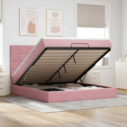 Estrutura de cama otomana com colchões 160x200 cm veludo rosa