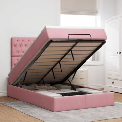 Moldura de cama otomana com colchões rosa 120x190 cm veludo