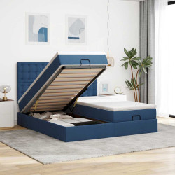 Estrutura de cama otomana com colchões 180x200cm tecido azul