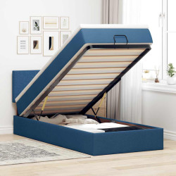 Cama otomana com colchão 90x200 cm tecido azul