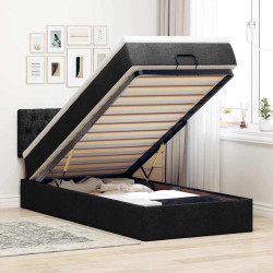 Estrutura de cama otomana com colchão preto tecido