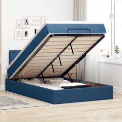 Estrutura de cama otomana com colchão 120x190 cm tecido azul