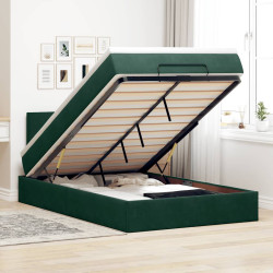 Estrutura de cama otomana com colchão verde escuro veludo