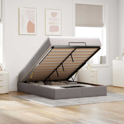 Estrutura de cama otomana com colchão tecido cinzento 140x190cm