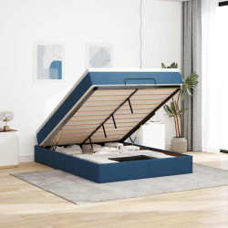 Estrutura de cama otomana com colchão 140x190cm tecido azul