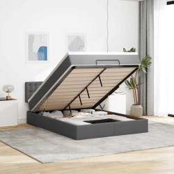 Cama otomana com colchão 140x190 cm tecido cinzento escuro