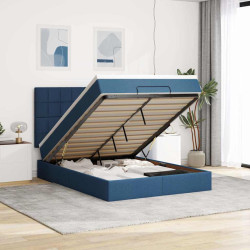 Estrutura de cama otomana com colchão 140x190cm tecido azul