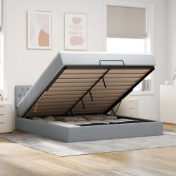 Cama otomana com colchão & leds 180x200cm tecido cinzento claro