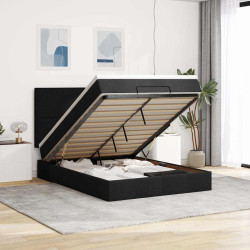 Estrutura de cama otomana com colchão 140x190 cm tecido preto