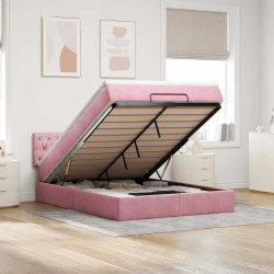 Estrutura de cama otomana com colchão 140x190 cm veludo rosa