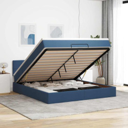 Estrutura de cama otomana com colchão 160x200 cm tecido azul