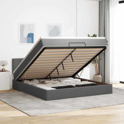 Cama otomana com colchão & leds 180x200cm tecido cinza-escuro