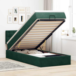 Cama otomana com colchão & leds 80x200cm veludo verde-escuro