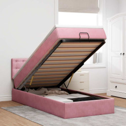 Cama otomana com colchão & leds 80x200cm veludo rosa
