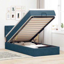 Estrutura cama otomana com colchão azul escuro 90x190cm veludo