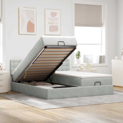 Estrutura cama otomana colchões 160x200cm veludo cinzento claro