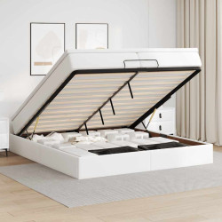 Estrutura de cama otomana com colchão branco couro falso