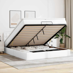 Estrutura de cama otomana com colchão branco couro falso