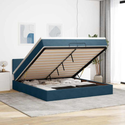 Cama otomana com colchões/leds 200x200 cm veludo azul-escuro