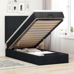 Estrutura de cama otomana com colchão 100x200cm tecido preto