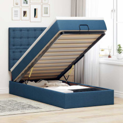 Cama otomana com colchão & leds tecido azul 90x200 cm