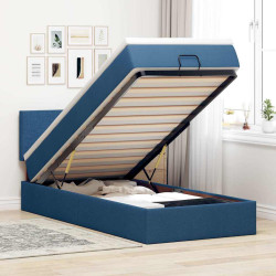 Cama otomana com colchão 100x200 cm tecido azul