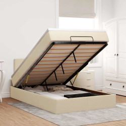 Estrutura de cama otomana com colchão 120x190 cm tecido creme