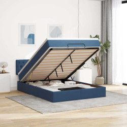 Estrutura de cama otomana com colchão tecido azul 140x200cm