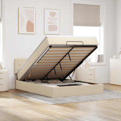 Cama otomana com colchão tecido creme 140x190 cm