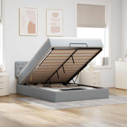Estrutura cama otomana colchão 140x200cm tecido cinzento claro