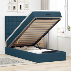 Estrutura de cama otomana com colchões azul escuro veludo