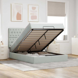 Estrutura de cama otomana com colchões 140x190cm cinzento claro
