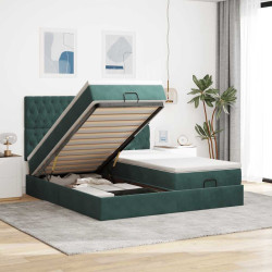 Estrutura de cama otomana com colchão verde escuro veludo