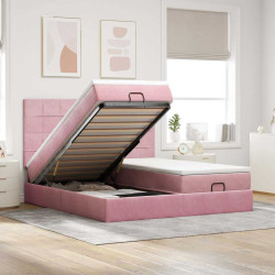 Estrutura de cama otomana com colchões 160x200 cm veludo rosa