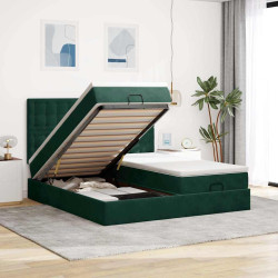 Estrutura de cama otomana com colchão verde escuro veludo