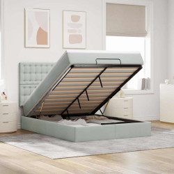 Estrutura cama otomana colchões 140x200cm veludo cinzento claro