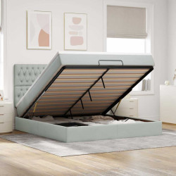 Estrutura cama otomana colchões 160x200cm veludo cinzento claro