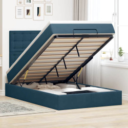 Estrutura de cama otomana com colchões azul escuro veludo