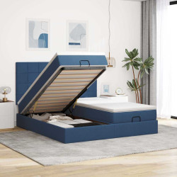 Estrutura de cama otomana com colchões 180x200cm tecido azul