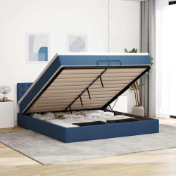 Estrutura de cama otomana com colchão 200x200 cm tecido azul