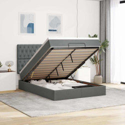 Estrutura cama otomana colchão 140x200cm tecido cinzento escuro