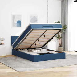 Cama otomana com colchão 140x190 cm tecido azul