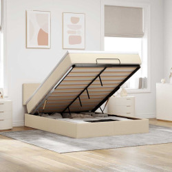 Cama otomana com colchão 140x200 cm tecido creme