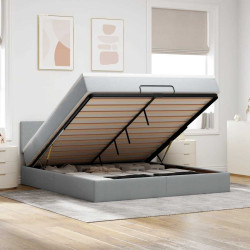Cama otomana com colchão 160x200 cm tecido cinzento claro