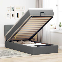 Cama otomana com colchão 90x200 cm tecido cinzento escuro