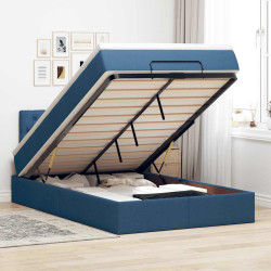 Estrutura de cama otomana com colchão 120x190 cm tecido azul