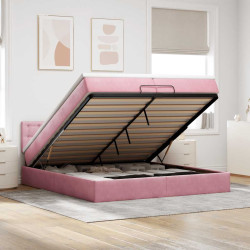 Estrutura de cama otomana com colchão 200x200 cm veludo rosa