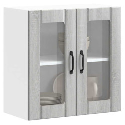Armário de parede de cozinha porta vidro lucca cinza sonoma