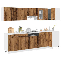 11 Pcs armário de cozinha conjunto deriv. madeira lyon madeira velha